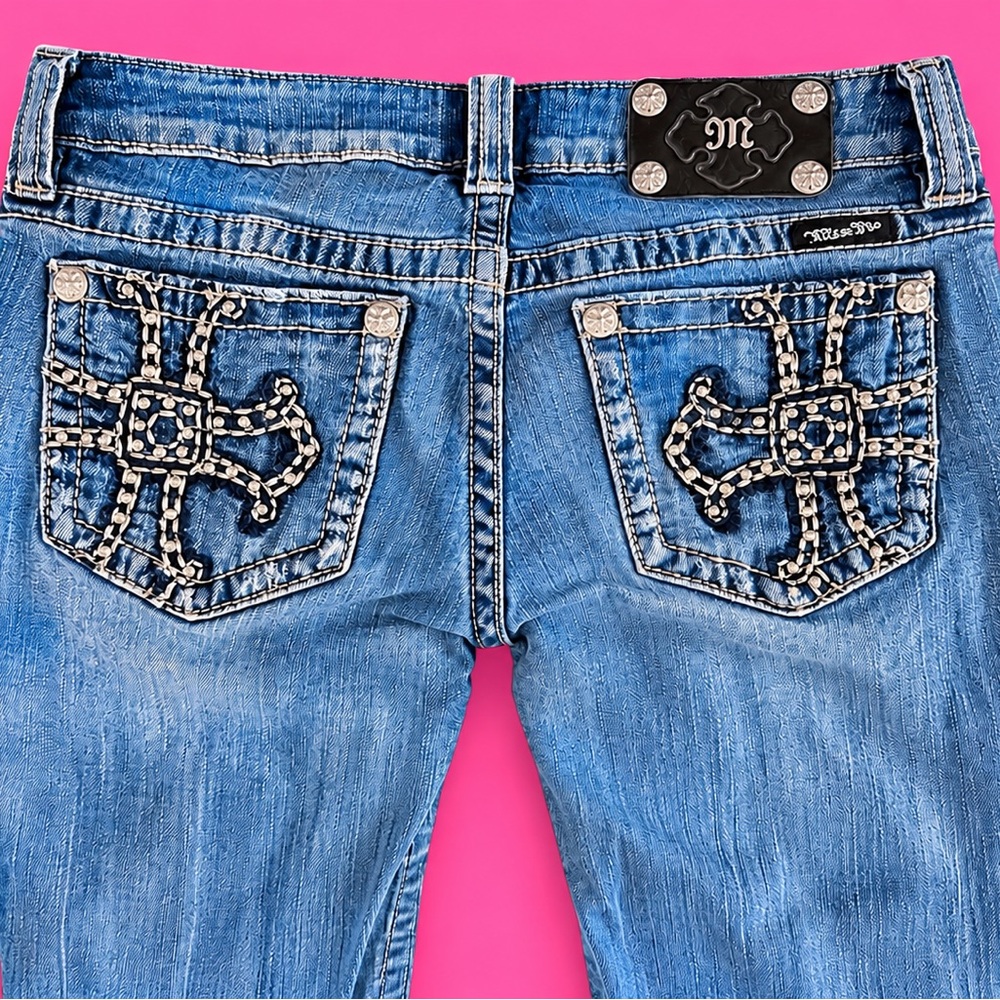 Miss Me Blue Denim Jeans with Embellished Cross Pockets